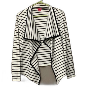 Sunny Leigh Black and White Striped open front  Drape Cardigan Large